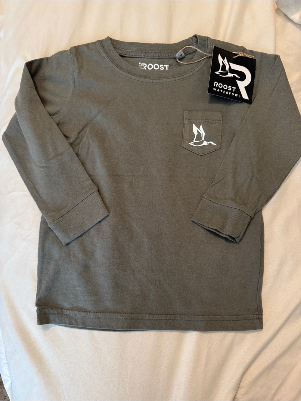 Roost Olive Green Kids Long-Sleeve Pocket Tee